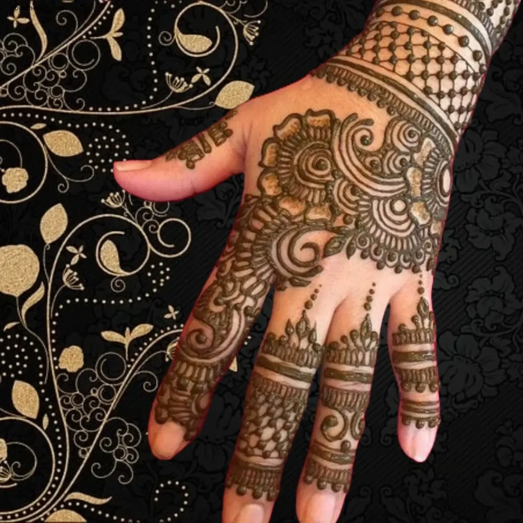 stylish modern back hand mehndi design