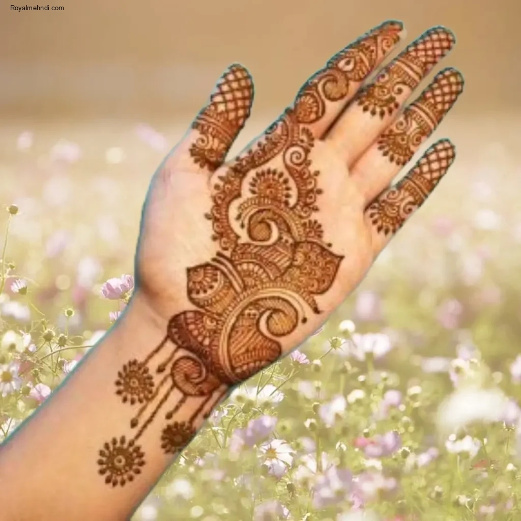 back hand flower mehndi design
