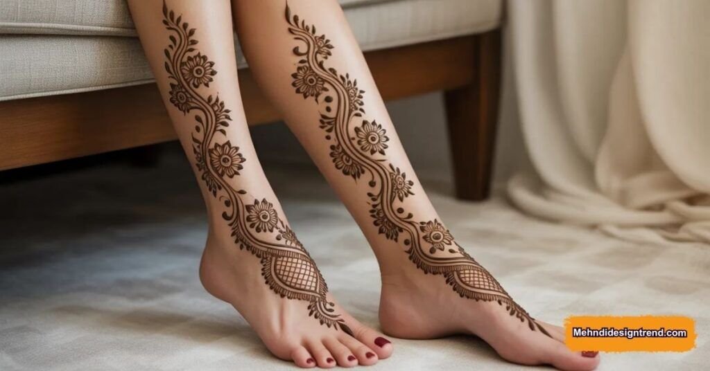 Arabic & Floral Leg Mehndi Designs
