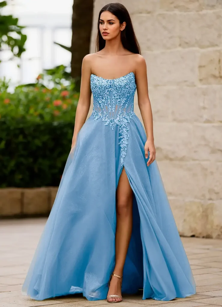 Brilliance Blue Glitter Prom Dress That Sparkles Beautifully
