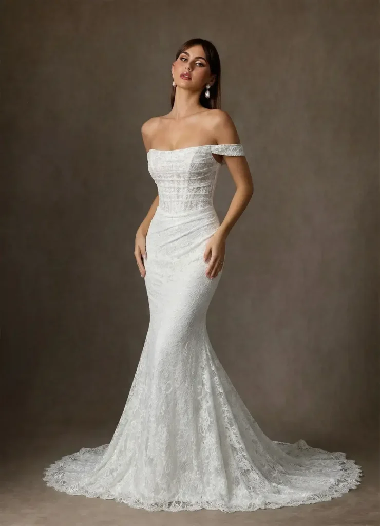 Diamond White Mermaid Lace Dress for a Timeless Romantic Look