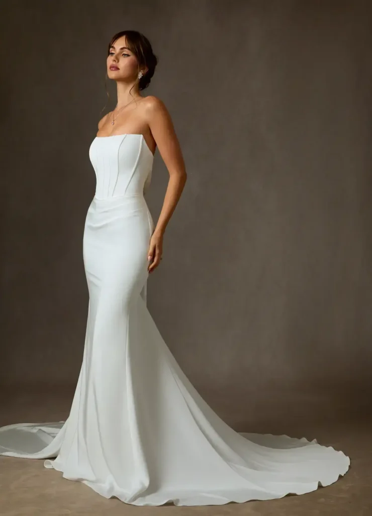 Diamond White Mermaid Strapless Crepe Back Dress for a Sophisticated Look