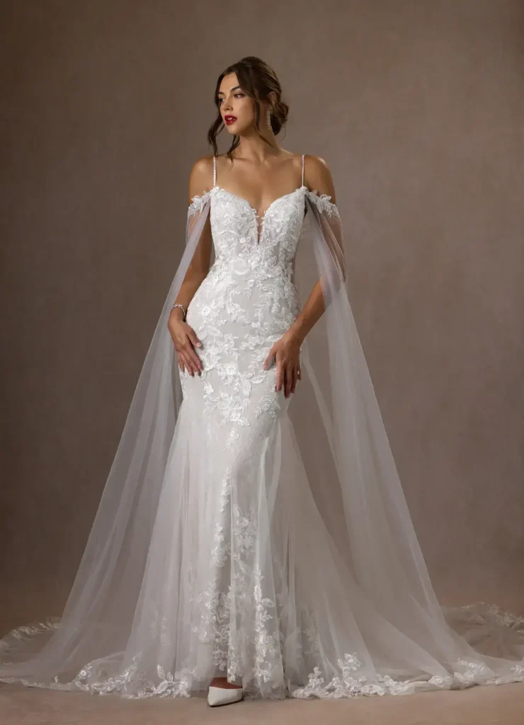 Diamond White Mermaid V Neck Sequins Tulle Dress That Shines Beautifully