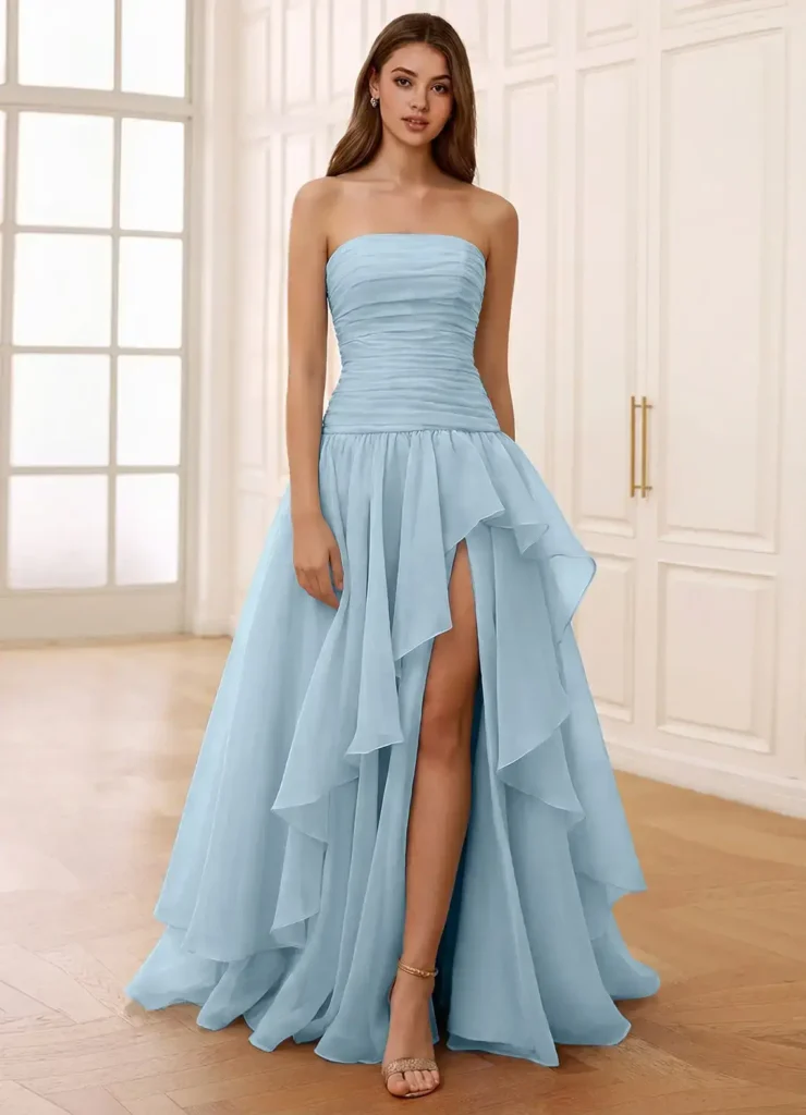 Ocavivien Shy Blue Tulle Prom Dress With Soft Elegant Layers