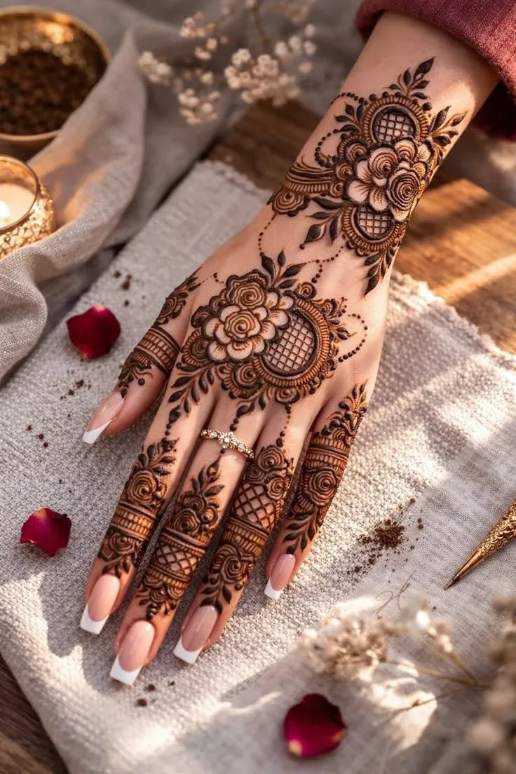 Floral Mehndi Design for Front Hand idea